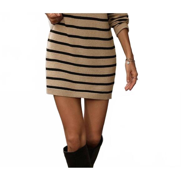LOVESOFT Dresses & Skirts - NEW LOVESOFT striped spliced knitted sweater dress in khaki
